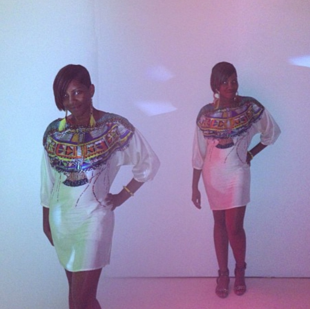 Zara Cream Silk Shirt Dress with tribal print